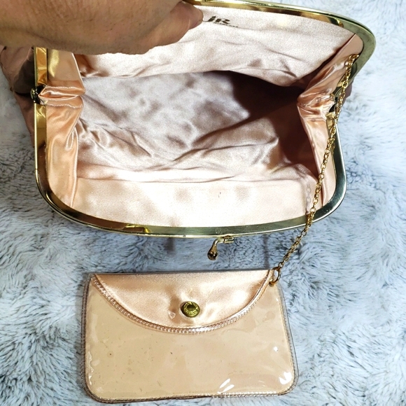 JR Creamy Satin Fold Over Purse Crossed Ribbons & Small Wallet Made in The USA. - Picture 8 of 16